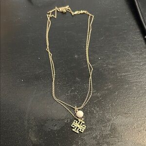 Tory Burch- Double strand Gold and Pearl Pendant Necklace, 18”